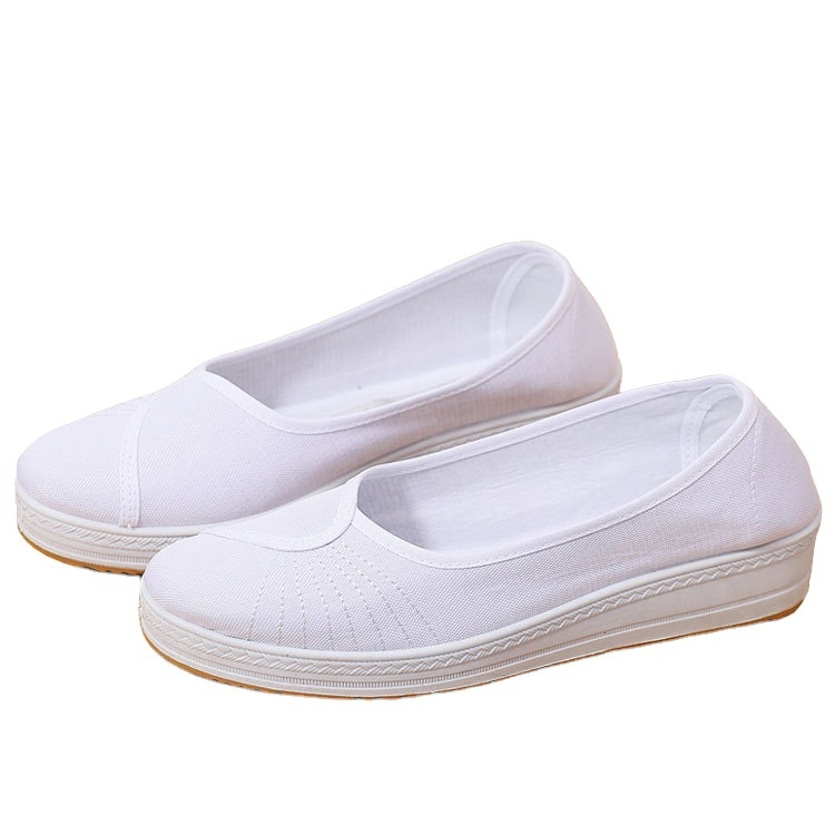 Ženske nurse shoes s debelim potplatom za povećanje visine, gornji dio od pamukastog platna, klinasti pet 3–5 cm, okrugli vrh, tekstilna uložak, uredska obuća