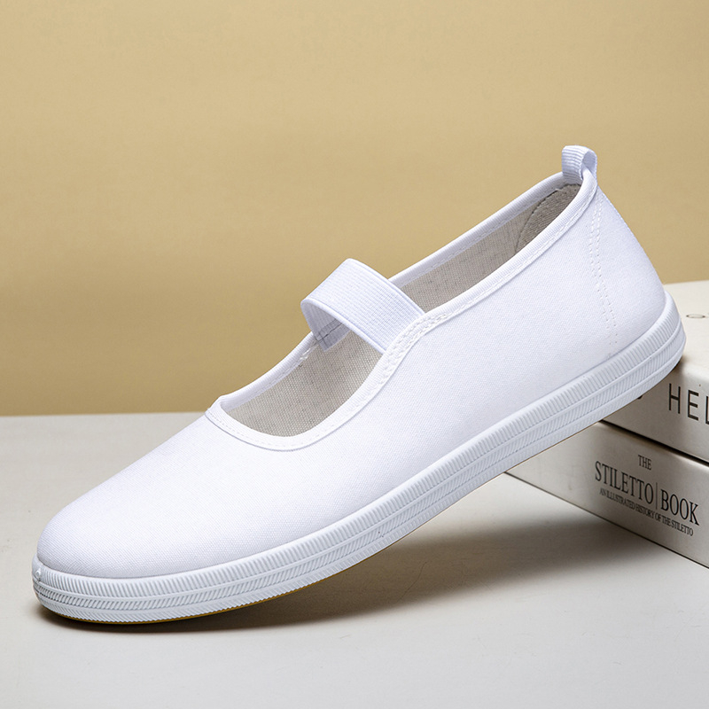 Ženske nurse shoes s debelim potplatom za povećanje visine, gornji dio od pamukastog platna, klinasti pet 3–5 cm, okrugli vrh, tekstilna uložak, uredska obuća