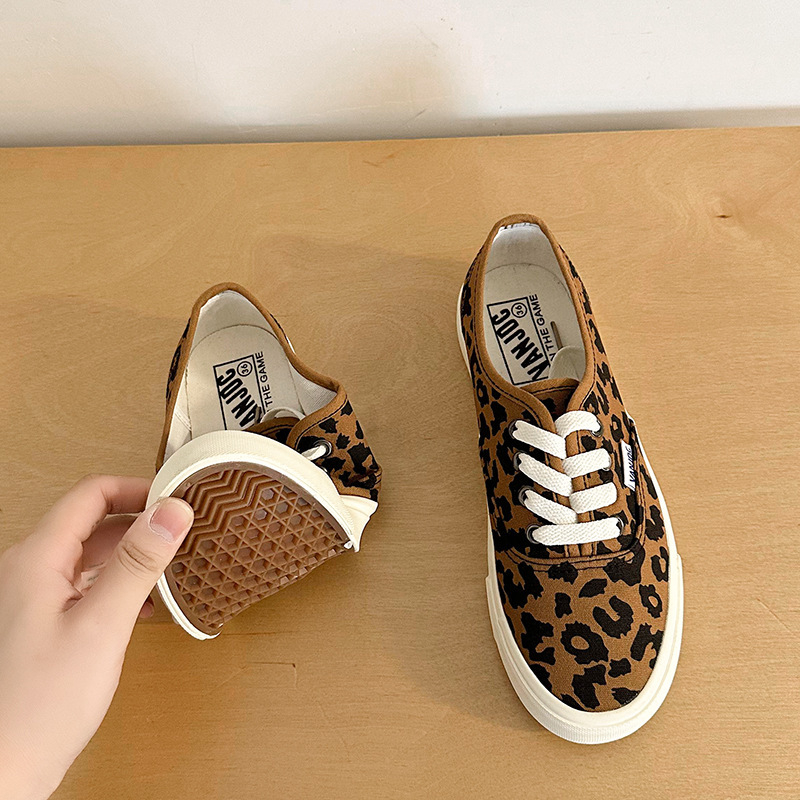 Canvas tenisice s leopard printom, korejskog stila, niski gornji dio, prozračna pamučna podstava, gumena potplat