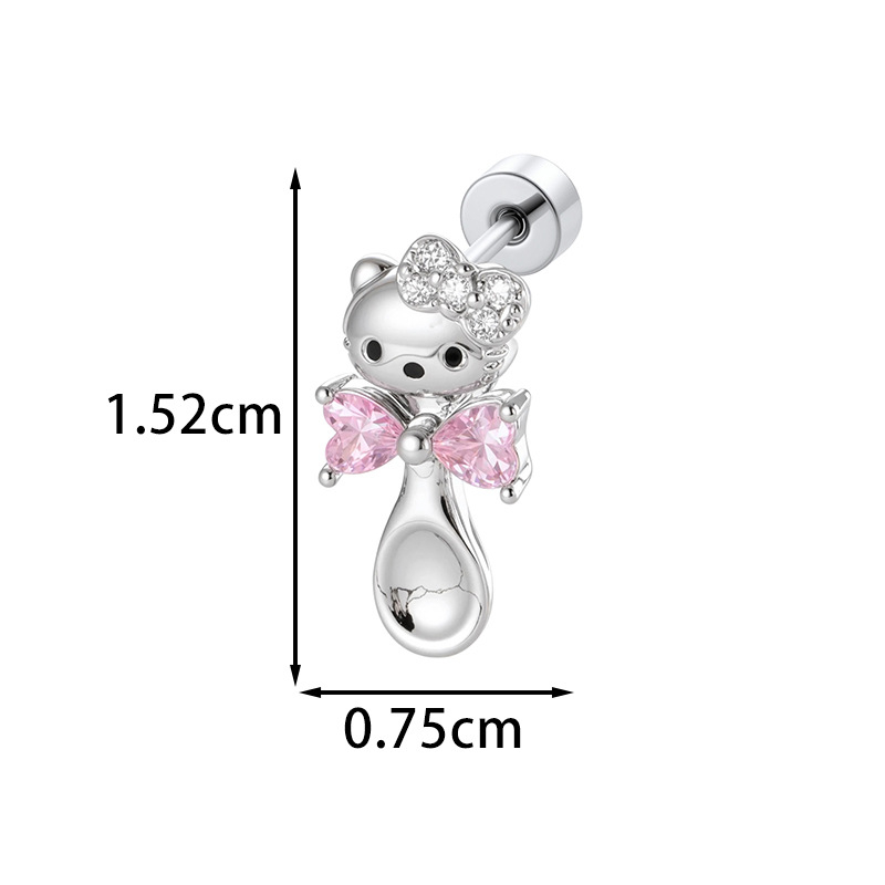 Ausies skrimšļa pirsings loku veidā ar diamanta ielikumu – metāla pirsinga aksesuārs, sieviešu karikatūru stilā