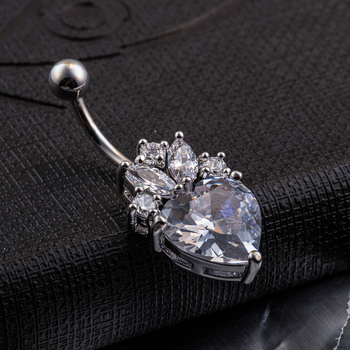 Pupni prsten srcolikog oblika, cirkonima, nehrđajući čelik — Cool girl