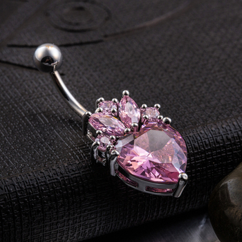 Pupni prsten srcolikog oblika, cirkonima, nehrđajući čelik — Cool girl