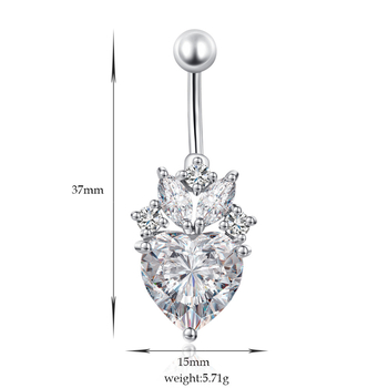 Pupni prsten srcolikog oblika, cirkonima, nehrđajući čelik — Cool girl