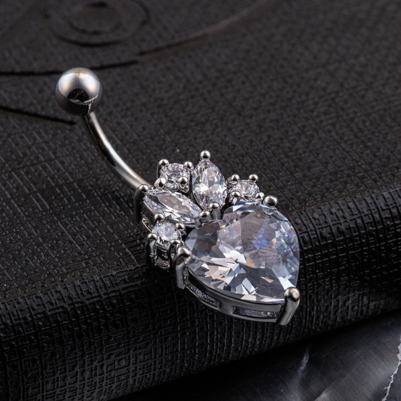 Pupni prsten srcolikog oblika, cirkonima, nehrđajući čelik — Cool girl