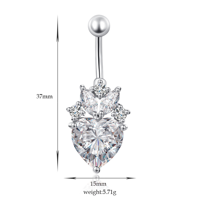 Pupni prsten srcolikog oblika, cirkonima, nehrđajući čelik — Cool girl