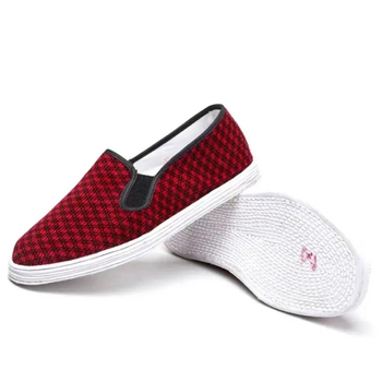 Kézzel készített női vászoncipő, pamut felsőrész, többszörös rétegű talp, négyszögletes orr, lapos sarok