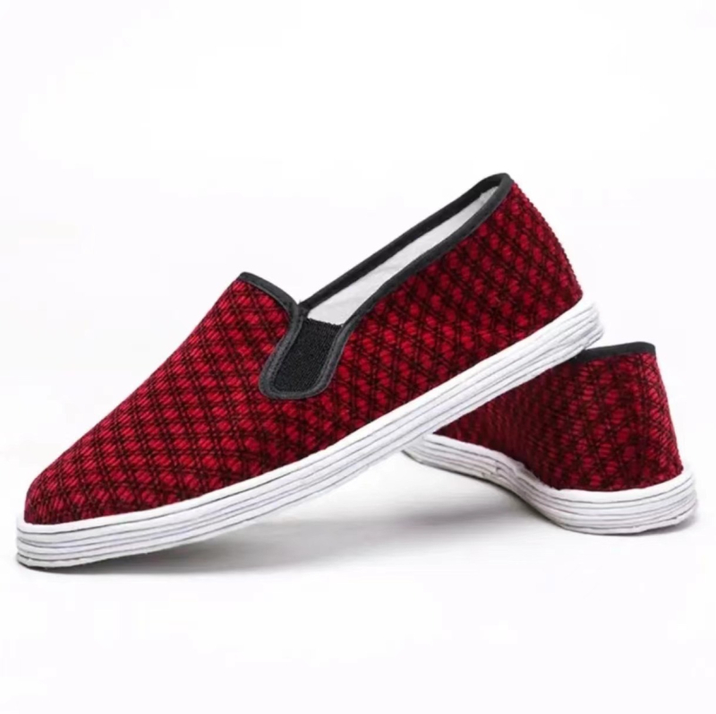 Kézzel készített női vászoncipő, pamut felsőrész, többszörös rétegű talp, négyszögletes orr, lapos sarok