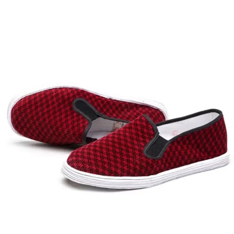 Kézzel készített női vászoncipő, pamut felsőrész, többszörös rétegű talp, négyszögletes orr, lapos sarok