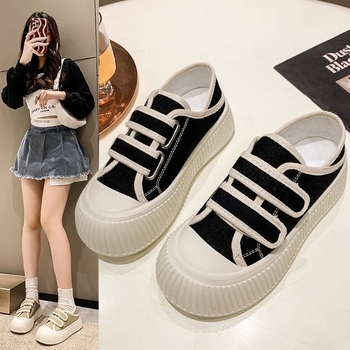 Női vászon cipő Velcro zárással, vastag gumírozott talp, alacsony felsőrész, tavasz 2025, két viselet