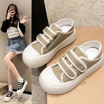 Női vászon cipő Velcro zárással, vastag gumírozott talp, alacsony felsőrész, tavasz 2025, két viselet