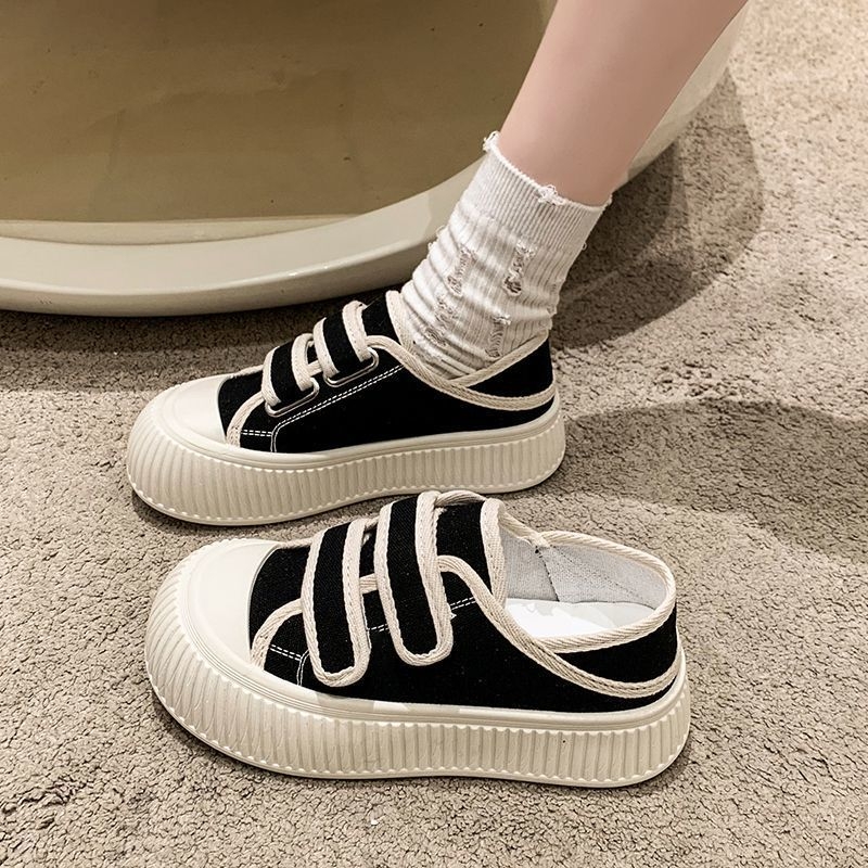 Női vászon cipő Velcro zárással, vastag gumírozott talp, alacsony felsőrész, tavasz 2025, két viselet