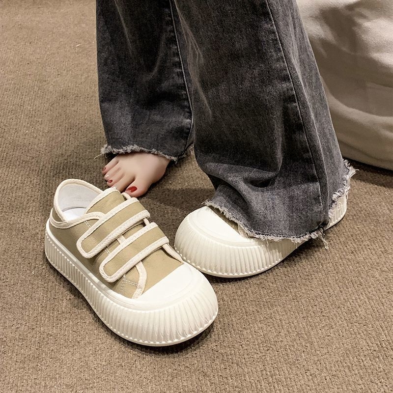 Női vászon cipő Velcro zárással, vastag gumírozott talp, alacsony felsőrész, tavasz 2025, két viselet