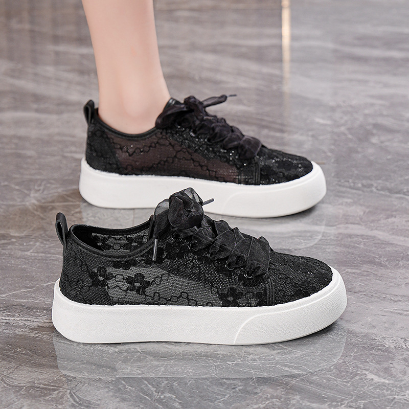 Moterys tinkliniai sportbačiai su nėrinių viršumi, įpurškto formos plastikinė padas, kvėpuojantys, žemas viršus, raišteliai