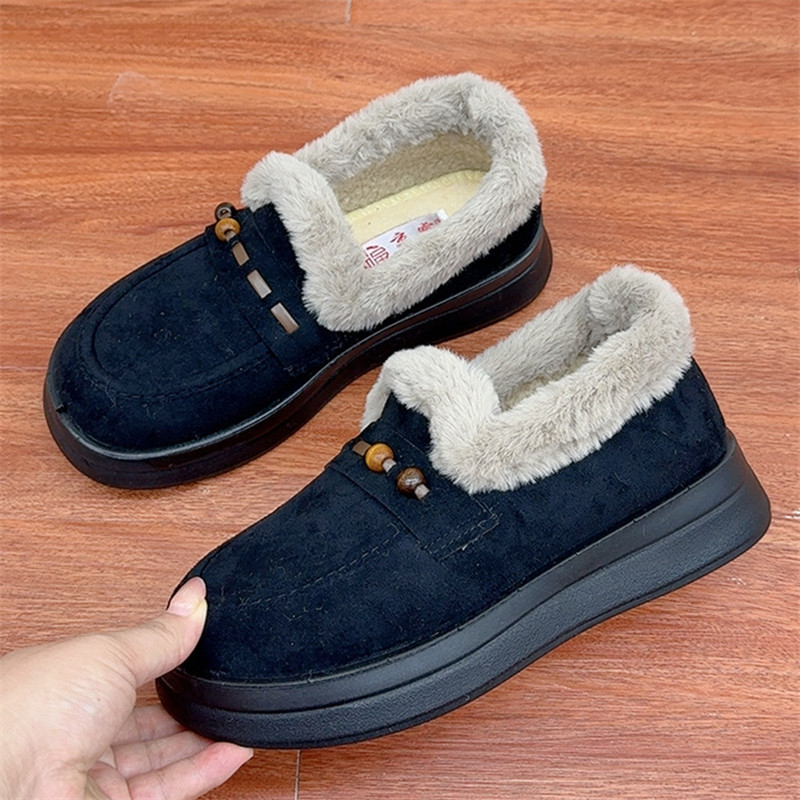 Ženske zimske cipele od platna u stilu Starog Pekinga, podstavljene fleeceom, slip-on, gumena potplat, okrugli vrh, niski pet