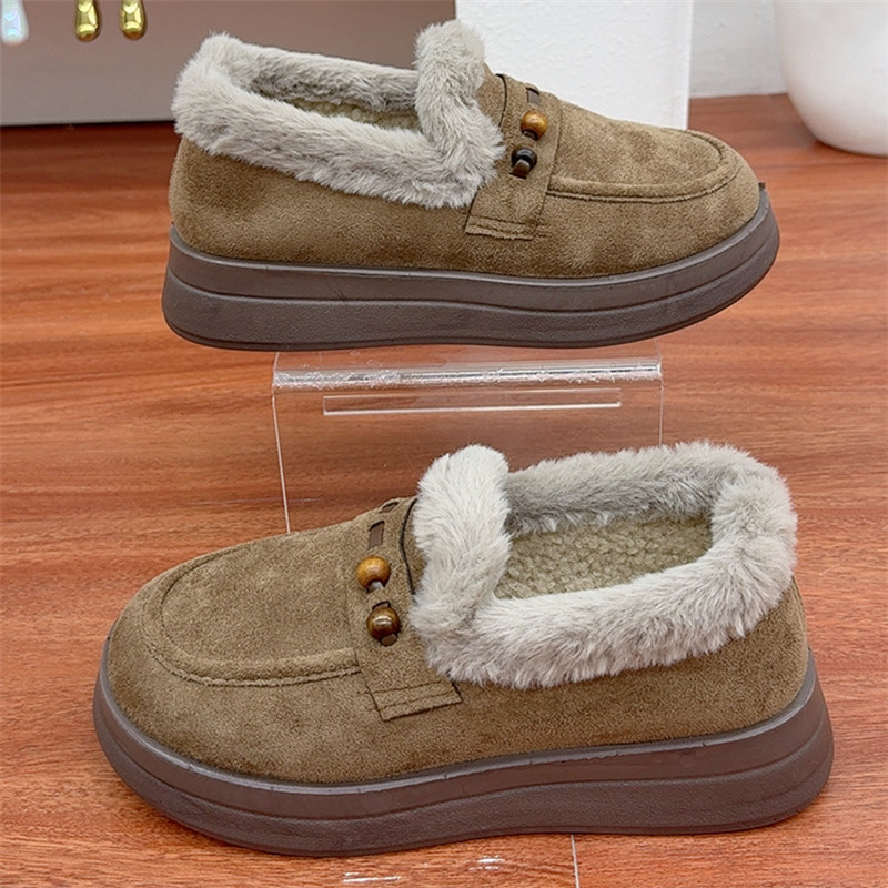 Ženske zimske cipele od platna u stilu Starog Pekinga, podstavljene fleeceom, slip-on, gumena potplat, okrugli vrh, niski pet
