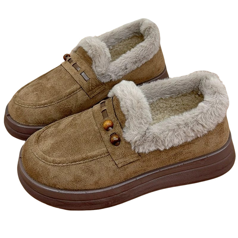 Ženske zimske cipele od platna u stilu Starog Pekinga, podstavljene fleeceom, slip-on, gumena potplat, okrugli vrh, niski pet