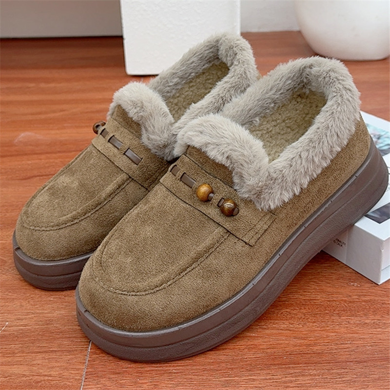 Ženske zimske cipele od platna u stilu Starog Pekinga, podstavljene fleeceom, slip-on, gumena potplat, okrugli vrh, niski pet