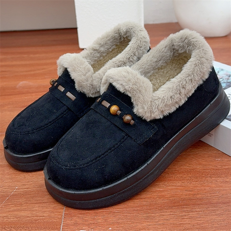 Ženske zimske cipele od platna u stilu Starog Pekinga, podstavljene fleeceom, slip-on, gumena potplat, okrugli vrh, niski pet