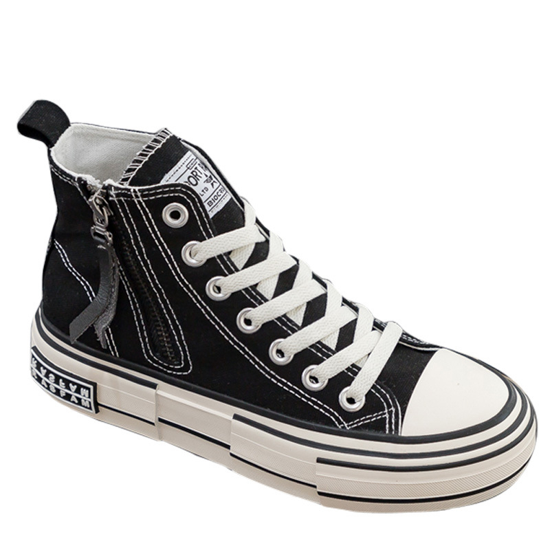 Női koreai stílusú vászon magas talpú sneaker oldal cipzárral, vulkanizált vastag gumitalppal, csúszásmentes, őszre