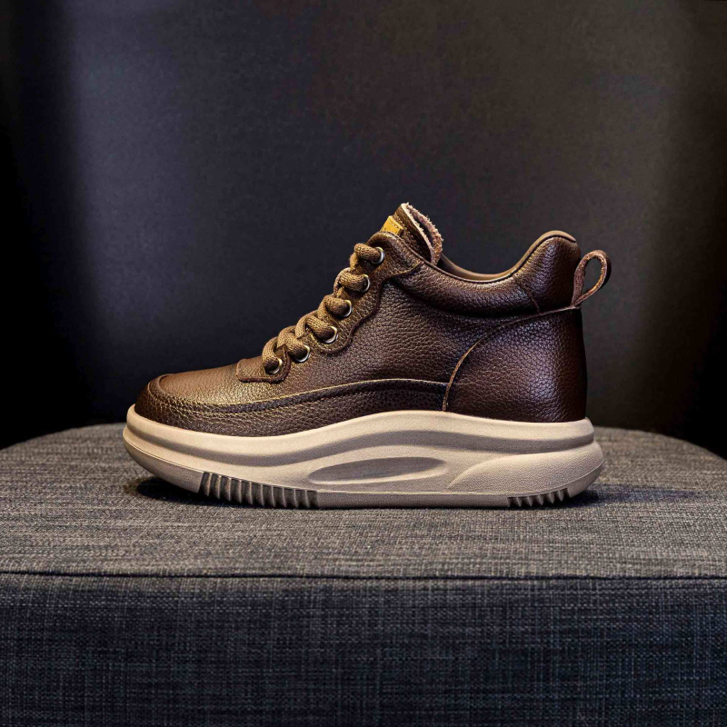 Női magas talpú bőr sportcipő platformtalppal, fűzővel