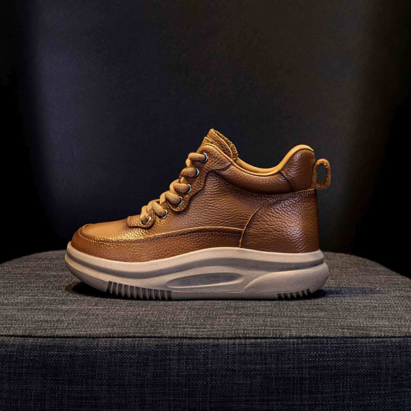 Női magas talpú bőr sportcipő platformtalppal, fűzővel