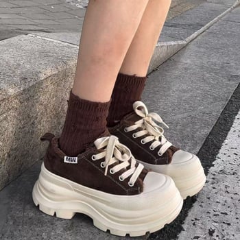 Casual tenisice s platformom, okrugli nos, gornji dio od kože goveda, 6–8 cm visok pet, EVA đon