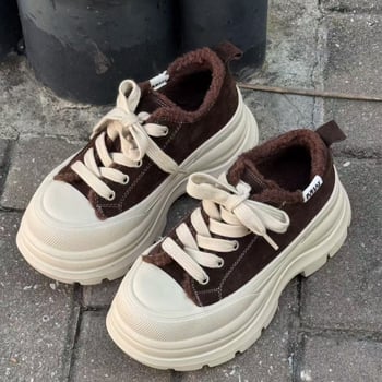 Casual tenisice s platformom, okrugli nos, gornji dio od kože goveda, 6–8 cm visok pet, EVA đon