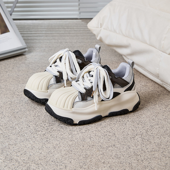 Ženske tenisice s debelim potplatom i Shell Toe, PU gornji dio, okrugli vrh, peta 3–5 cm, niski kroj