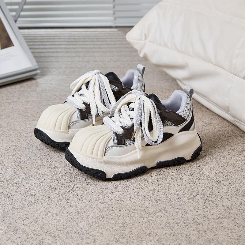 Ženske tenisice s debelim potplatom i Shell Toe, PU gornji dio, okrugli vrh, peta 3–5 cm, niski kroj