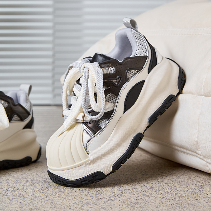 Ženske tenisice s debelim potplatom i Shell Toe, PU gornji dio, okrugli vrh, peta 3–5 cm, niski kroj