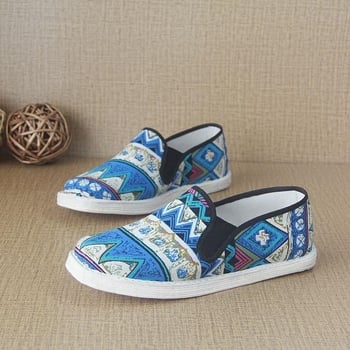 Férfi kézzel szövött textilcipő, vintage lapos talpú stílus, elasztikus záródás, hegyes orr, talp marha ín