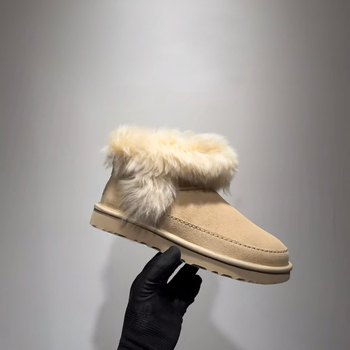 Ženske čizme od ovčje kože s dugom vunom, visoki gornji dio, okrugli vrh, debela gumena potplata, plišasta podstava, umjetna vunena uložak, zima 2025