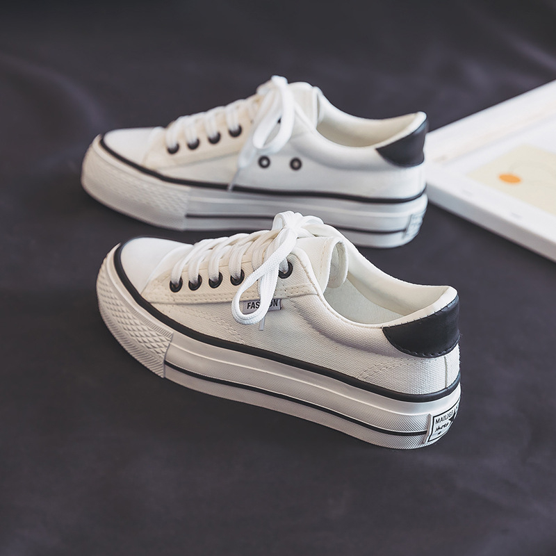 Платнени обувки за жени с дебел под, вулканизирана подметка, връзки, корейски стил