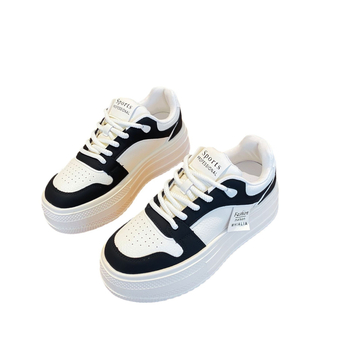 Női valódi bőrből készült sportcipő vastag talppal a magasság növelésére, lélegző, elöl fűzővel