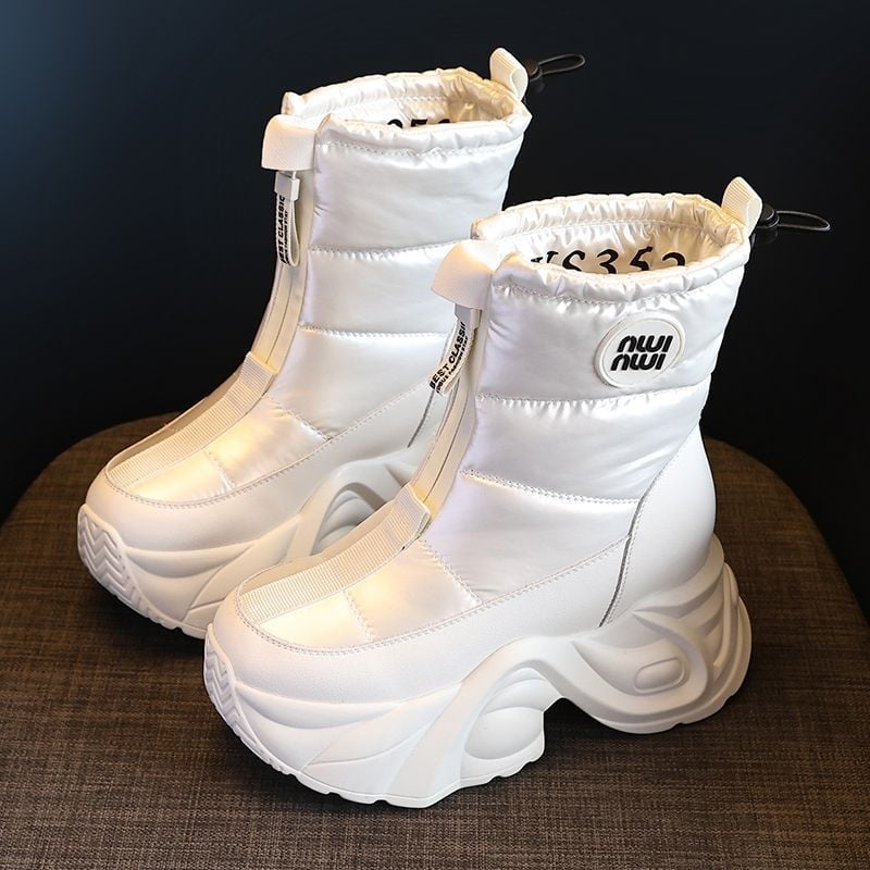 Cizme de zăpadă pentru femei, talpă groasă, înălțime interioară de 12 cm, căptuite cu fleece, talpă antiderapantă.