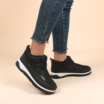 Ziemas sieviešu sniega zābaki ar fleece pildījumu, vidēja augstuma, apaļa purngala, PU augšdaļa, gumijas zole