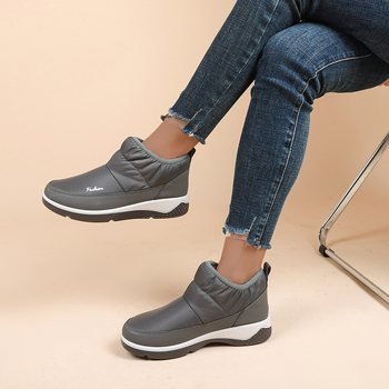 Ziemas sieviešu sniega zābaki ar fleece pildījumu, vidēja augstuma, apaļa purngala, PU augšdaļa, gumijas zole