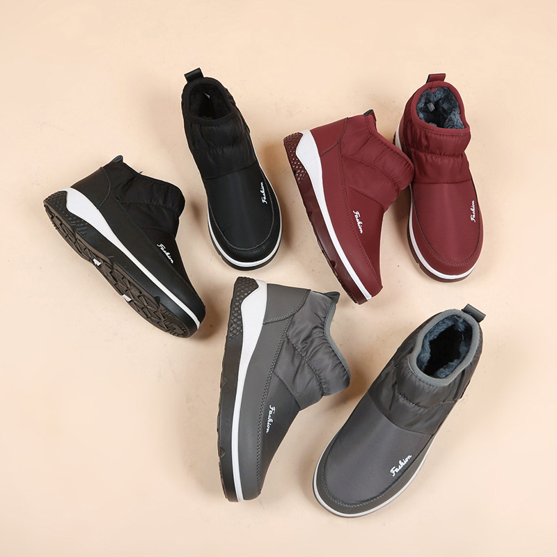 Ziemas sieviešu sniega zābaki ar fleece pildījumu, vidēja augstuma, apaļa purngala, PU augšdaļa, gumijas zole