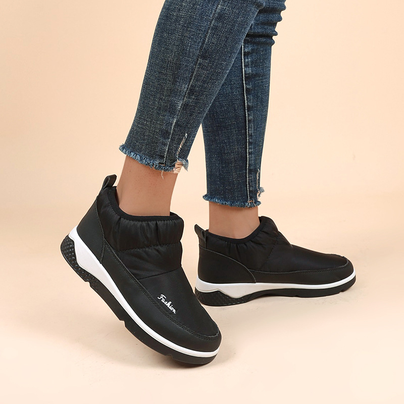 Ziemas sieviešu sniega zābaki ar fleece pildījumu, vidēja augstuma, apaļa purngala, PU augšdaļa, gumijas zole