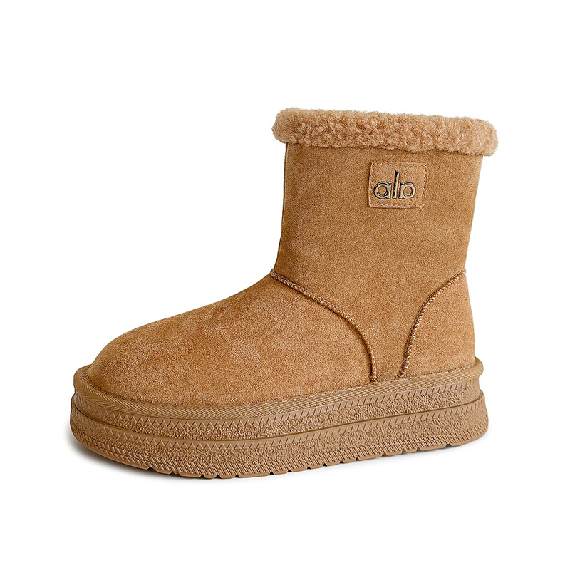 Ghete de iarnă în stil coreean, cu partea superioară din suede, impermeabile, antiderapante, căptușite cu blană artificială, talpă groasă, toc 3-5 cm