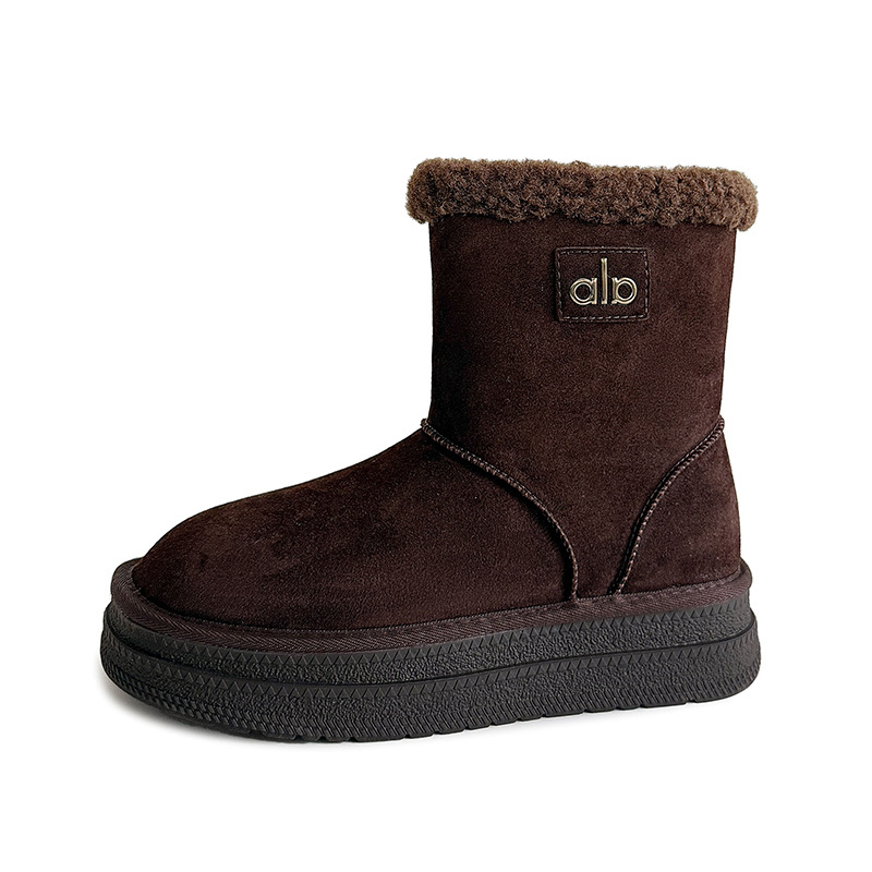 Ghete de iarnă în stil coreean, cu partea superioară din suede, impermeabile, antiderapante, căptușite cu blană artificială, talpă groasă, toc 3-5 cm