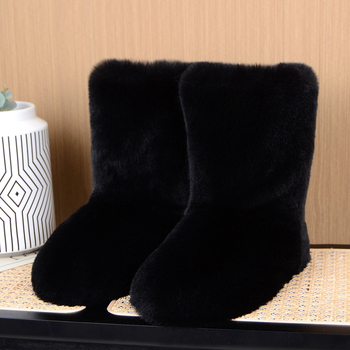 Botine de zăpadă pentru femei: partea superioară din velur, talpă din cauciuc, înălțime medie a botului, vârf rotund, căptușeală pluș