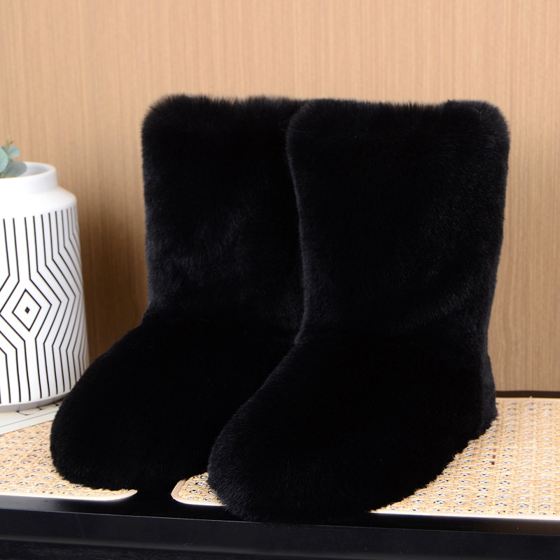 Botine de zăpadă pentru femei: partea superioară din velur, talpă din cauciuc, înălțime medie a botului, vârf rotund, căptușeală pluș