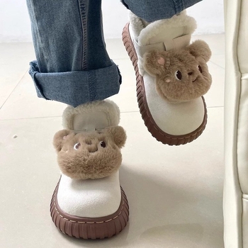 Cizme de zăpadă mid-top, partea superioară din nubuk de piele de vițel, căptușeală din pluș sintetic, branț din blană sintetică, talpă din cauciuc cu grosime mare