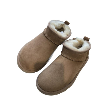 Cizme de zăpadă din piele de capră cu blană integrată, căptușite cu lână, talpă din cauciuc, guler scurt, vârf rotund