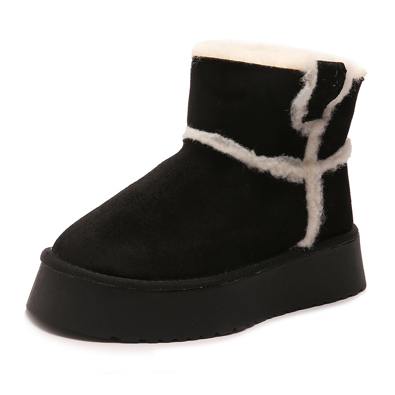 Дамски снегоботи без връзки, средно високи с кръгъл нос и дебела гумена подметка, PU горна част, зима