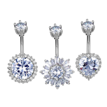 Köldök ékszer — réz, uniszex, virágos dizájn, cirkón kő