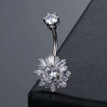 Köldök ékszer — réz, uniszex, virágos dizájn, cirkón kő