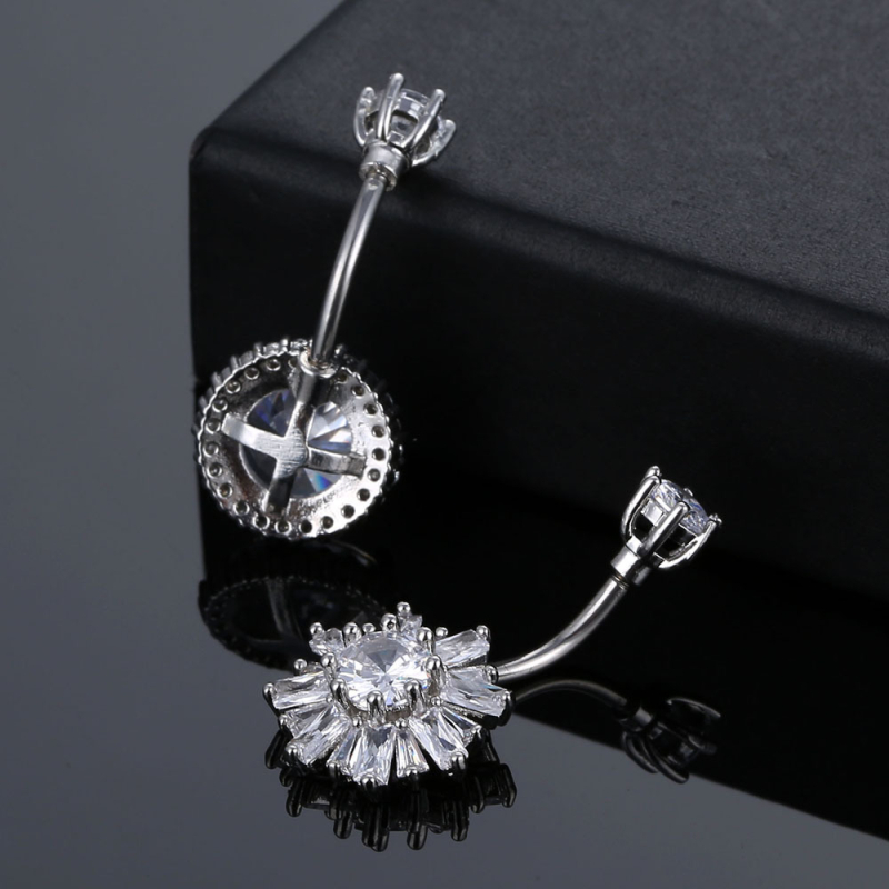 Köldök ékszer — réz, uniszex, virágos dizájn, cirkón kő