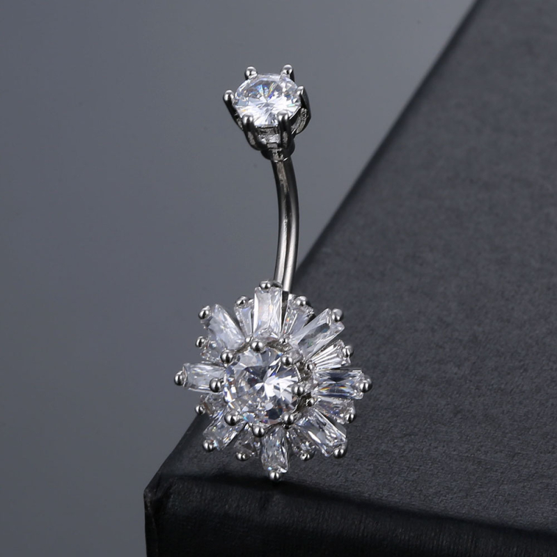 Köldök ékszer — réz, uniszex, virágos dizájn, cirkón kő